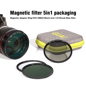 GiAi Magnetic Lens Filter Kit A Includes Magnetic Adapter Ring+CPL+ND64+Black mist 1/4+Streak Blue filter Nano Coating Waterproof Scratch Resistant 